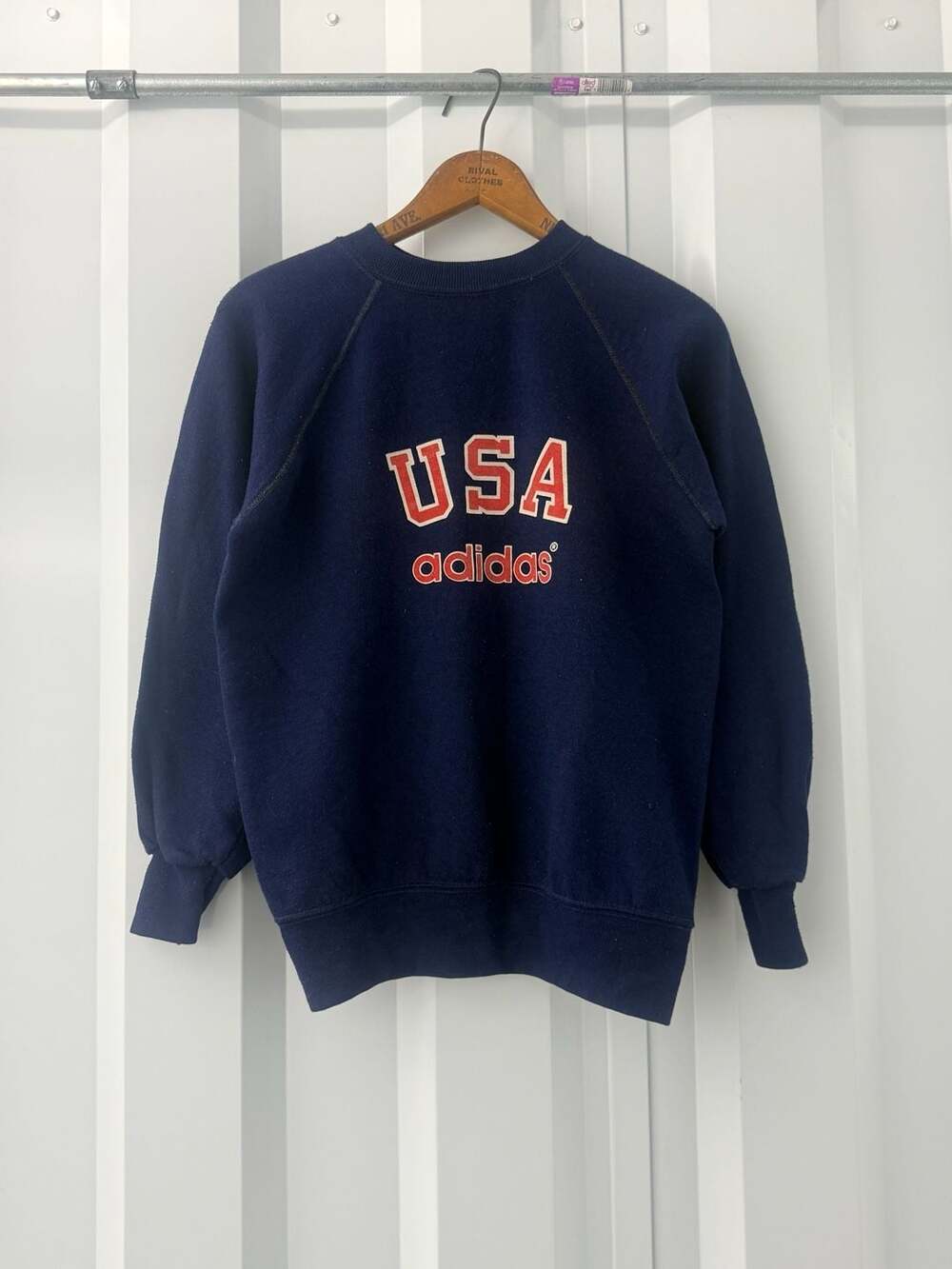 Vintage Adidas USA Crewneck Sweatshirt Navy Blue Small Made In USA Trefoil 80s